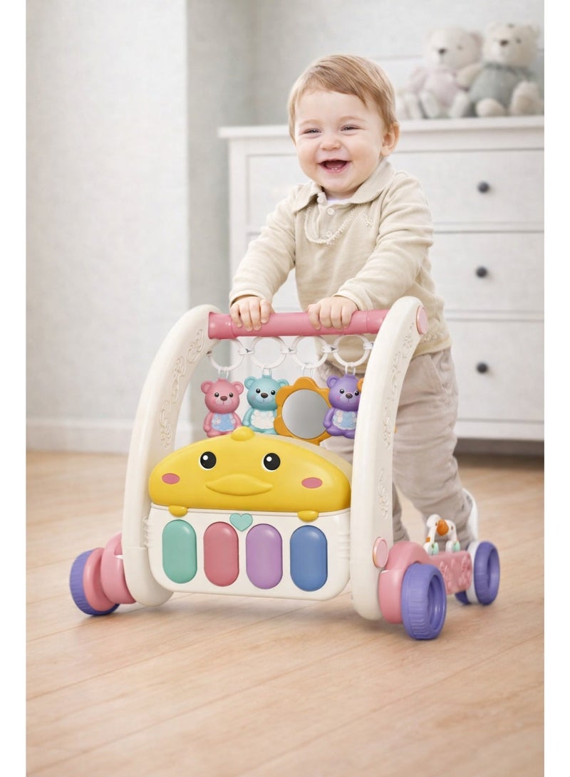 Bibi-inn 3-in-1 Baby Activity Gym & Kick Piano Walker (Pink Duck) – Play Mat, Push Walker, Light-Up Musical Piano with Hanging Toys - Image 2